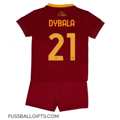 AS Roma Paulo Dybala #21 Fußballbekleidung Heimtrikot Kinder 2022-23 Kurzarm (+ kurze hosen)